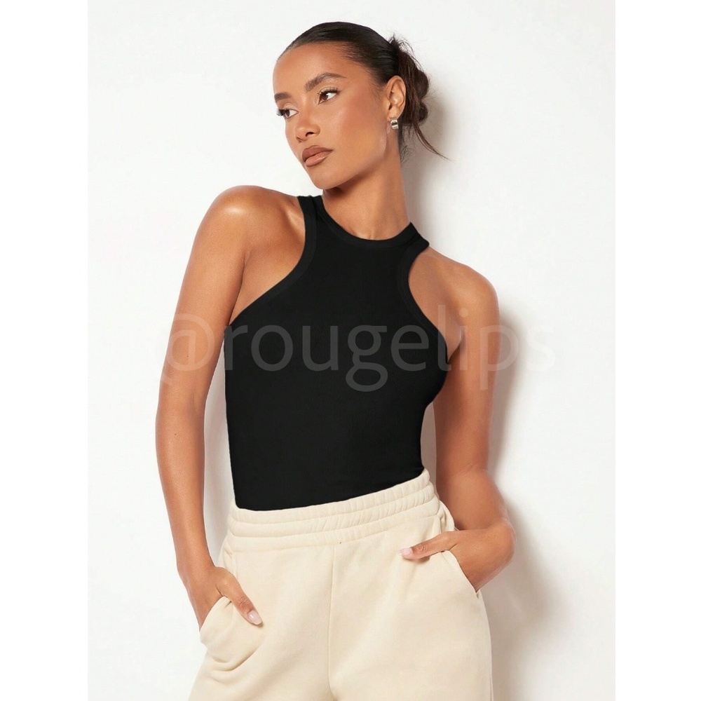 Black Rib Knit Tank Top Racerback / Front - Picture 2 of 10